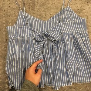 A&F denim open back tank with bow